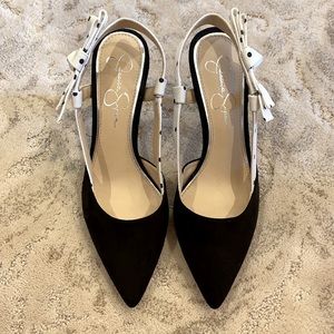 Black, pointed toe, Jessica Simpson 2 inch heels.